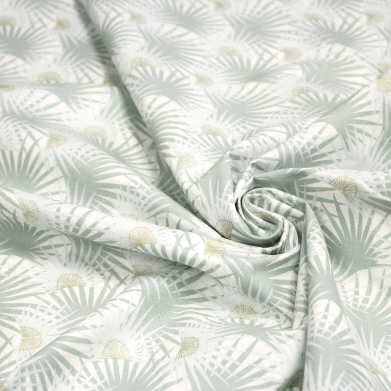 Tissu cotonnade blanc aux branches tropicales & arbres du voyageur - OEKO - TEX STANDARD 100 - TissusPapi.com