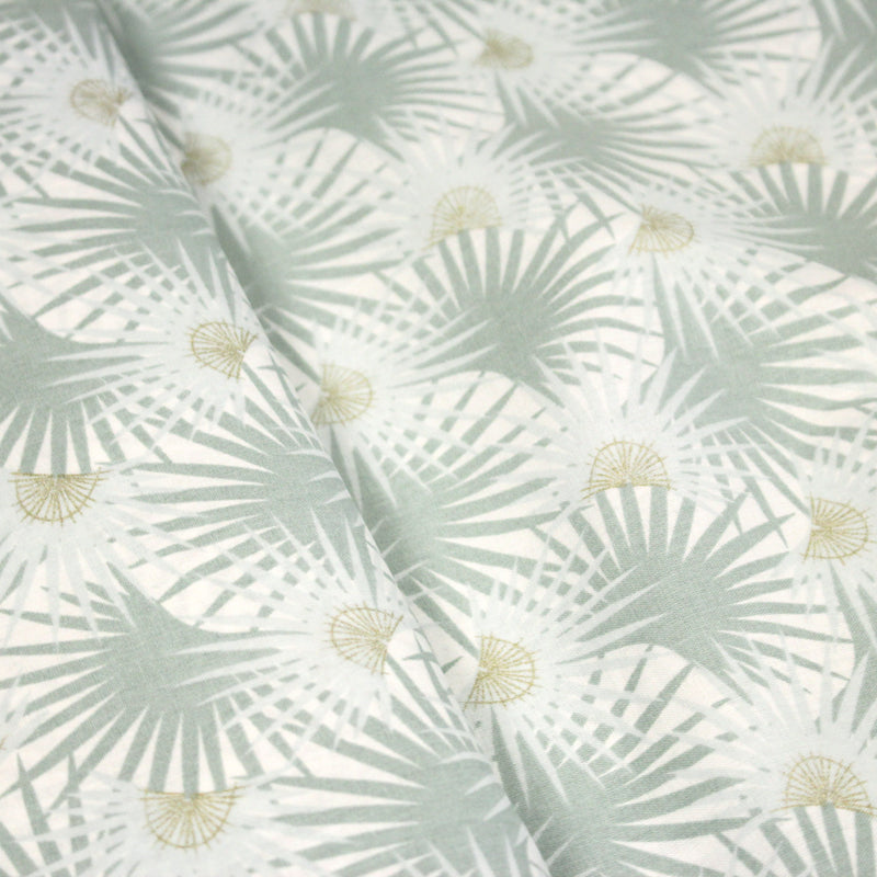 Tissu cotonnade blanc aux branches tropicales & arbres du voyageur - OEKO - TEX STANDARD 100 - TissusPapi.com