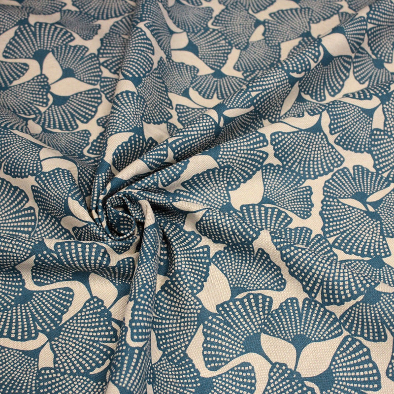 Tissu coton demi natté motif japonais GINKGO : BLEU ou NOIR - OEKO - TEX STANDARD 100 - TissusPapi.com