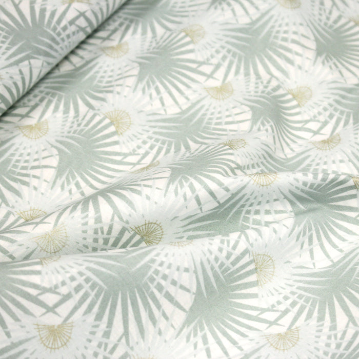 Tissu cotonnade blanc aux branches tropicales & arbres du voyageur - OEKO-TEX STANDARD 100