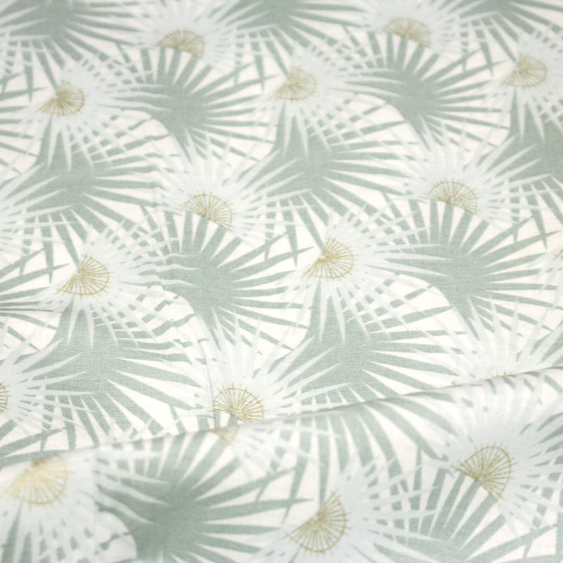 Tissu cotonnade blanc aux branches tropicales & arbres du voyageur - OEKO - TEX STANDARD 100 - TissusPapi.com