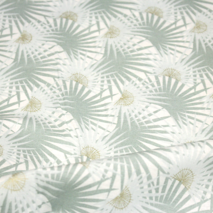 Tissu cotonnade blanc aux branches tropicales & arbres du voyageur - OEKO-TEX STANDARD 100