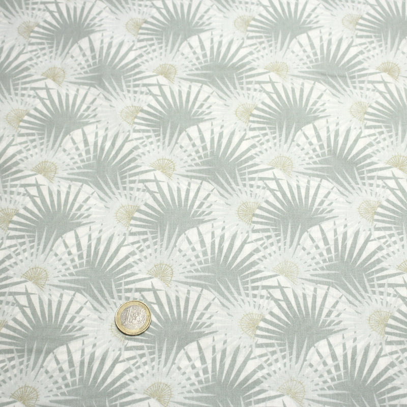 Tissu cotonnade blanc aux branches tropicales & arbres du voyageur - OEKO - TEX STANDARD 100 - TissusPapi.com