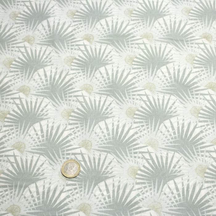 Tissu cotonnade blanc aux branches tropicales & arbres du voyageur - OEKO-TEX STANDARD 100