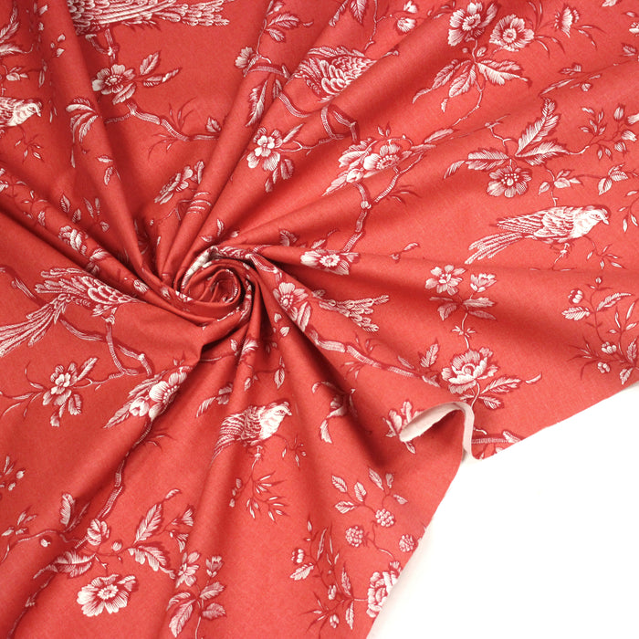 Tissu coton épais demi-natté TOILE DE JOUY AUX MESANGES, grande largeur 280cm : cinq couleurs dispos - OEKO-TEX