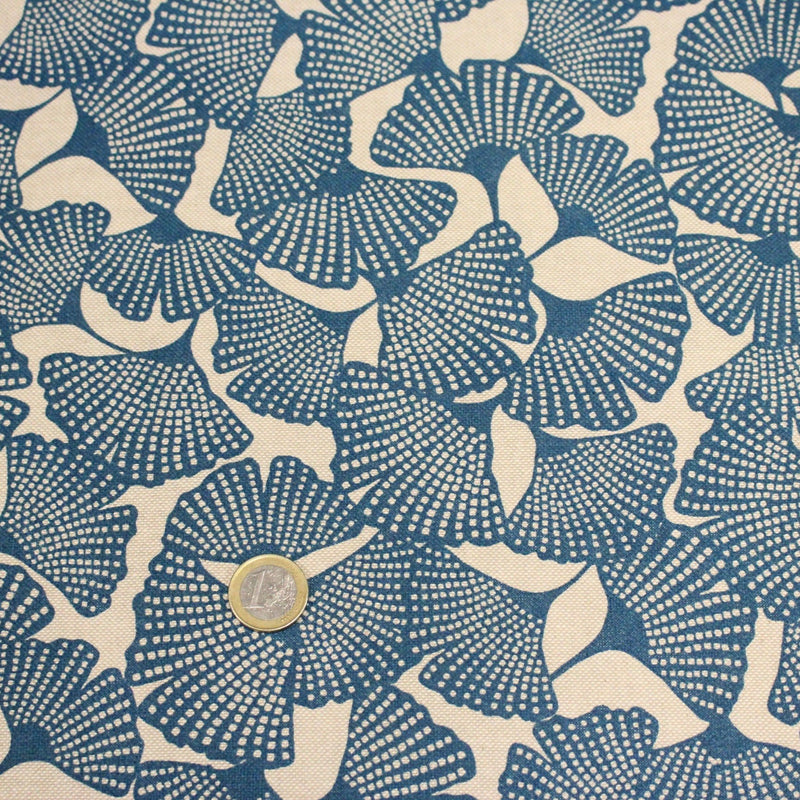 Tissu coton demi natté motif japonais GINKGO : BLEU ou NOIR - OEKO - TEX STANDARD 100 - TissusPapi.com