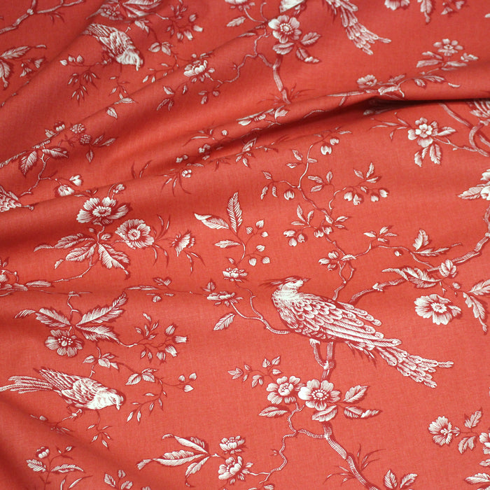 Tissu coton épais demi-natté TOILE DE JOUY AUX MESANGES, grande largeur 280cm : cinq couleurs dispos - OEKO-TEX