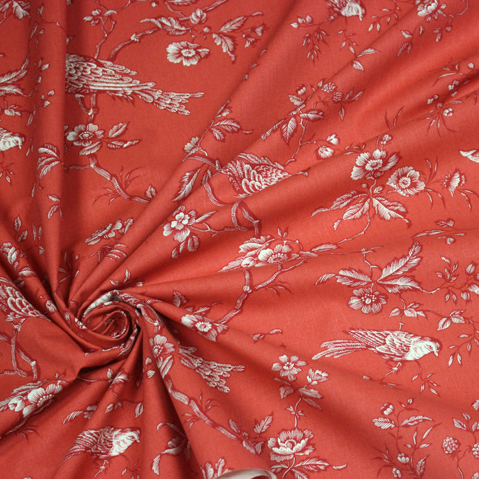 Tissu coton épais demi-natté TOILE DE JOUY AUX MESANGES, grande largeur 280cm : cinq couleurs dispos - OEKO-TEX