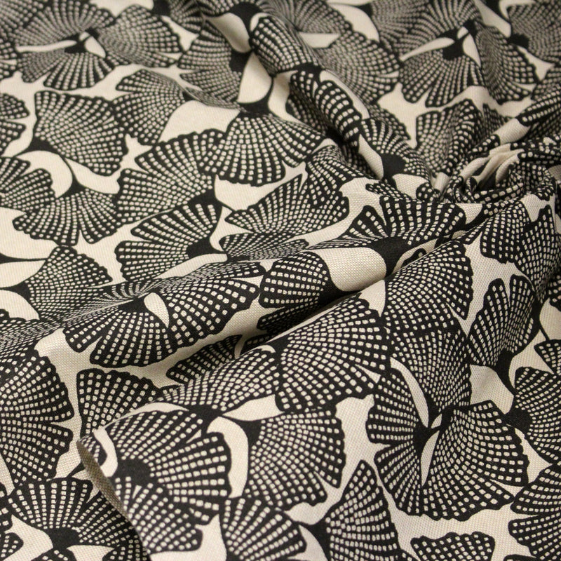 Tissu coton demi natté motif japonais GINKGO : BLEU ou NOIR - OEKO - TEX STANDARD 100 - TissusPapi.com
