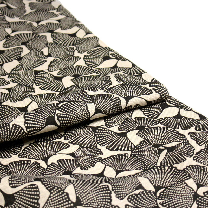 Tissu coton demi natté motif japonais GINKGO : BLEU ou NOIR - OEKO - TEX STANDARD 100 - TissusPapi.com