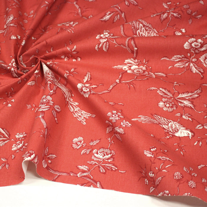 Tissu coton épais demi-natté TOILE DE JOUY AUX MESANGES, grande largeur 280cm : cinq couleurs dispos - OEKO-TEX