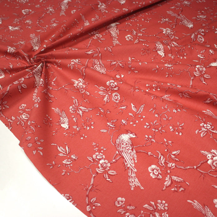 Tissu coton épais demi-natté TOILE DE JOUY AUX MESANGES, grande largeur 280cm : cinq couleurs dispos - OEKO-TEX