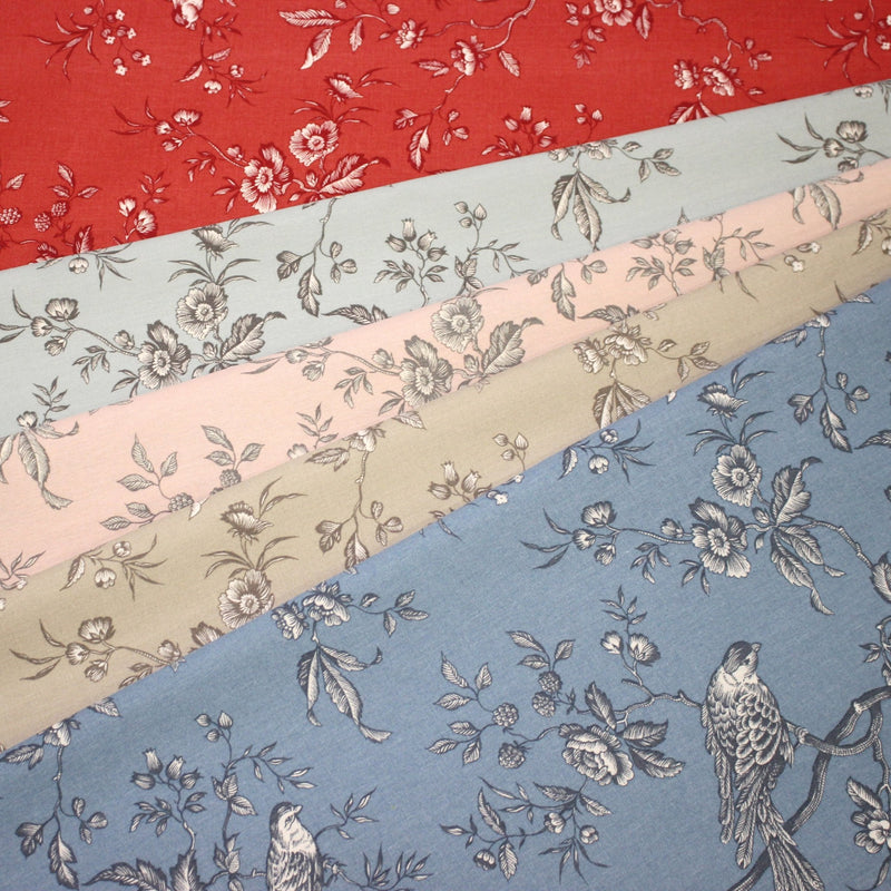 Tissu coton épais demi - natté TOILE DE JOUY AUX MESANGES, grande largeur 280cm : cinq couleurs dispos - OEKO - TEX - TissusPapi.com