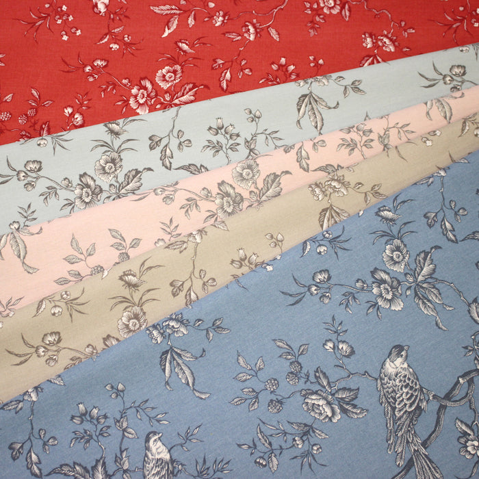 Tissu coton épais demi-natté TOILE DE JOUY AUX MESANGES, grande largeur 280cm : cinq couleurs dispos - OEKO-TEX