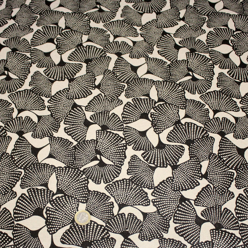 Tissu coton demi natté motif japonais GINKGO : BLEU ou NOIR - OEKO - TEX STANDARD 100 - TissusPapi.com