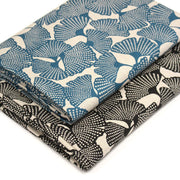 Tissu coton demi natté motif japonais GINKGO : BLEU ou NOIR - OEKO - TEX STANDARD 100 - TissusPapi.com