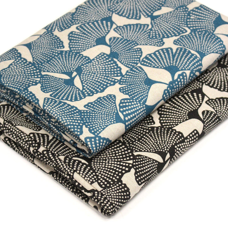 Tissu coton demi natté motif japonais GINKGO : BLEU ou NOIR - OEKO - TEX STANDARD 100 - TissusPapi.com