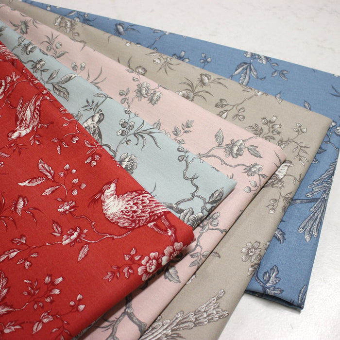 Tissu coton épais demi-natté TOILE DE JOUY AUX MESANGES, grande largeur 280cm : cinq couleurs dispos - OEKO-TEX
