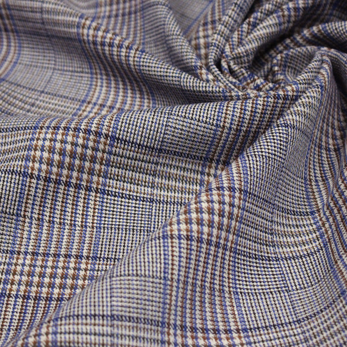 Tissu draperie Prince de Galles bleu & marron - Fabrication italienne