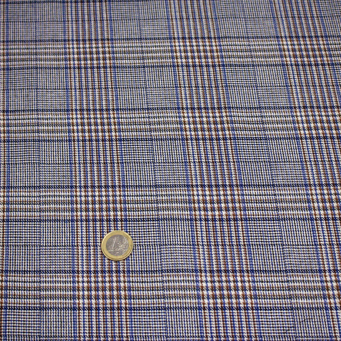Tissu draperie Prince de Galles bleu & marron - Fabrication italienne