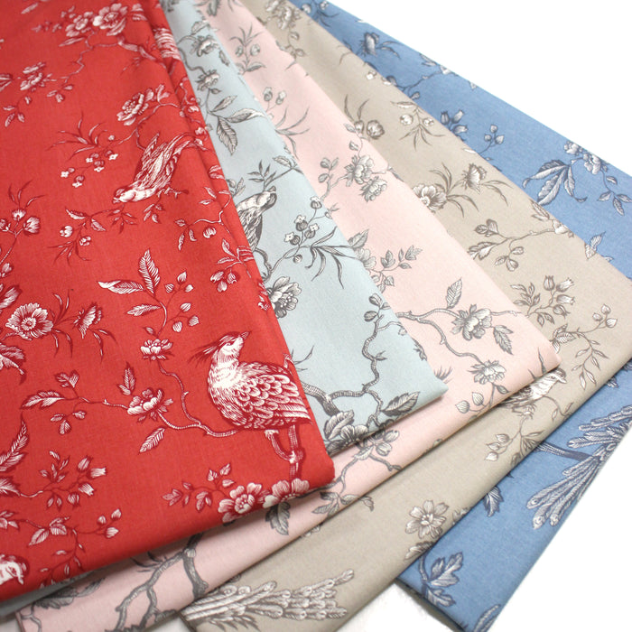 Tissu coton épais demi-natté TOILE DE JOUY AUX MESANGES, grande largeur 280cm : cinq couleurs dispos - OEKO-TEX
