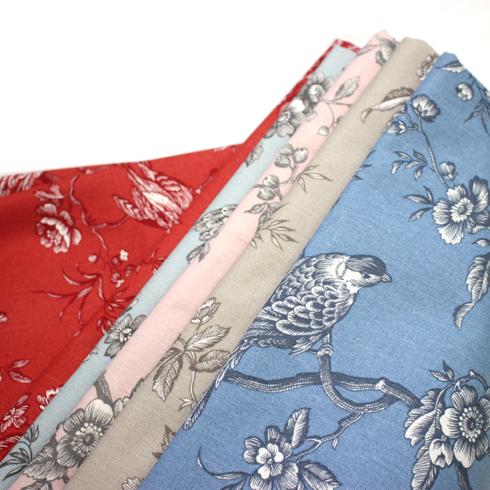 Tissu coton épais demi-natté TOILE DE JOUY AUX MESANGES, grande largeur 280cm : cinq couleurs dispos - OEKO-TEX