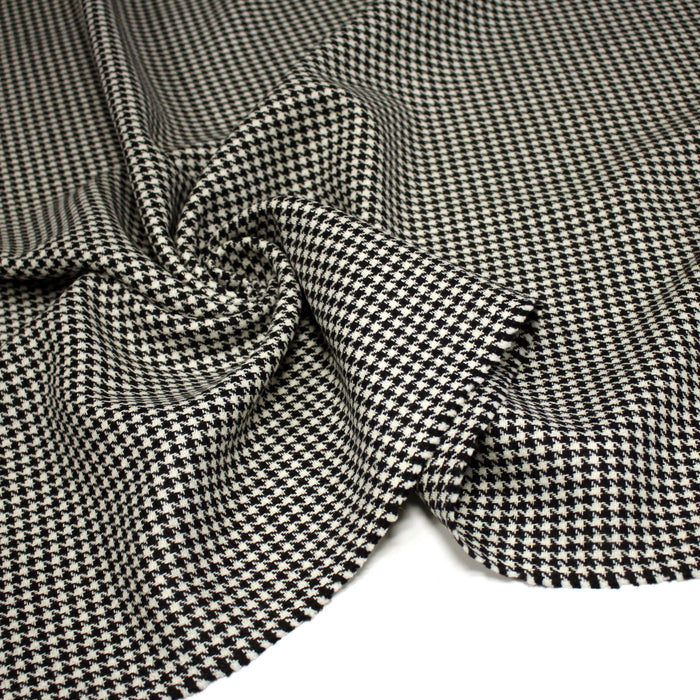 Tissu Lainage Pied de coq noir & blanc cassé - Fabrication italienne