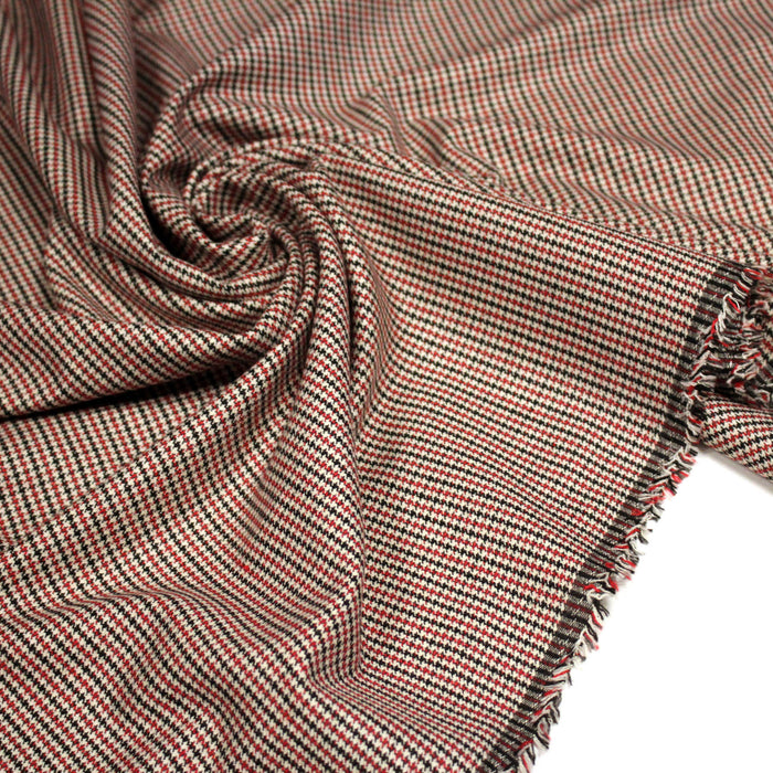 Tissu draperie Pied de poule rouge noir écru - Fabrication italienne