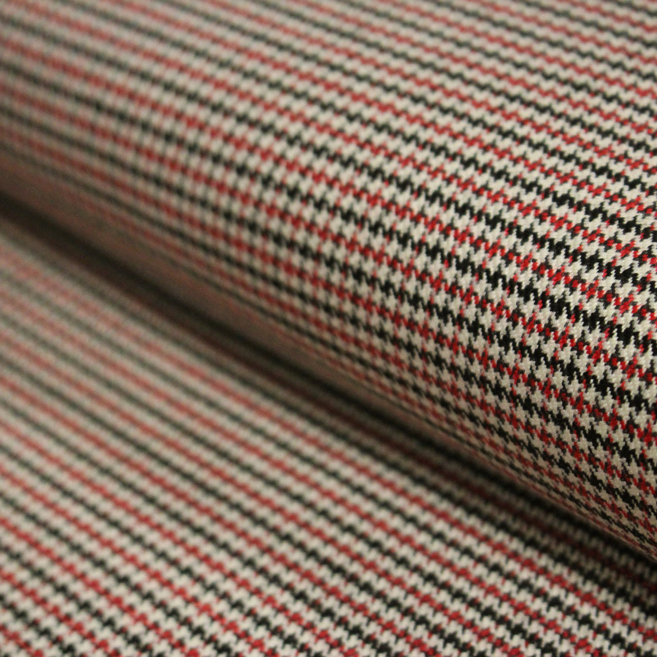 Tissu draperie Pied de poule rouge noir écru - Fabrication italienne - TissusPapi.com