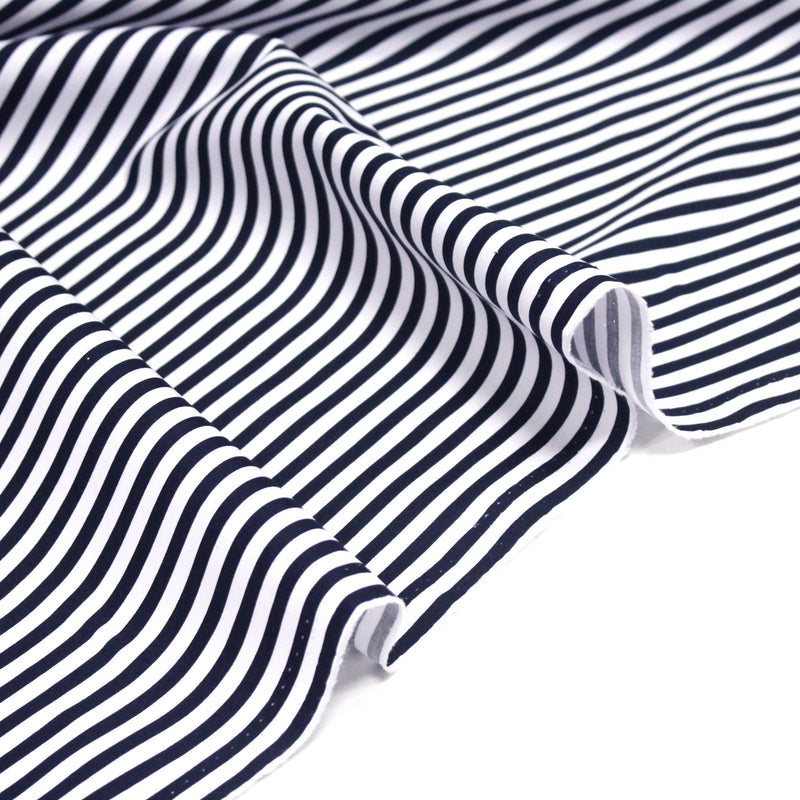 Tissu popeline de coton marinière à rayures blanches et bleu marine - OEKO - TEX STANDARD 100 - TissusPapi.com
