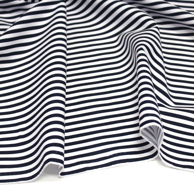 Tissu popeline de coton marinière à rayures blanches et bleu marine - OEKO - TEX STANDARD 100 - TissusPapi.com