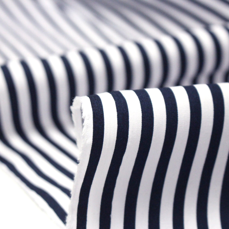 Tissu popeline de coton marinière à rayures blanches et bleu marine - OEKO - TEX STANDARD 100 - TissusPapi.com