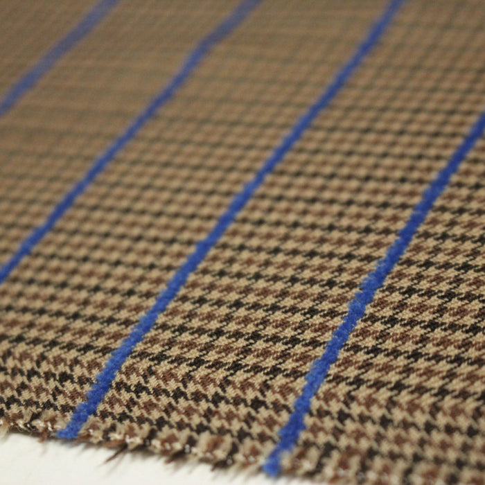Tissu draperie Pied de poule marron noir et rayures bleu roi - Fabrication italienne