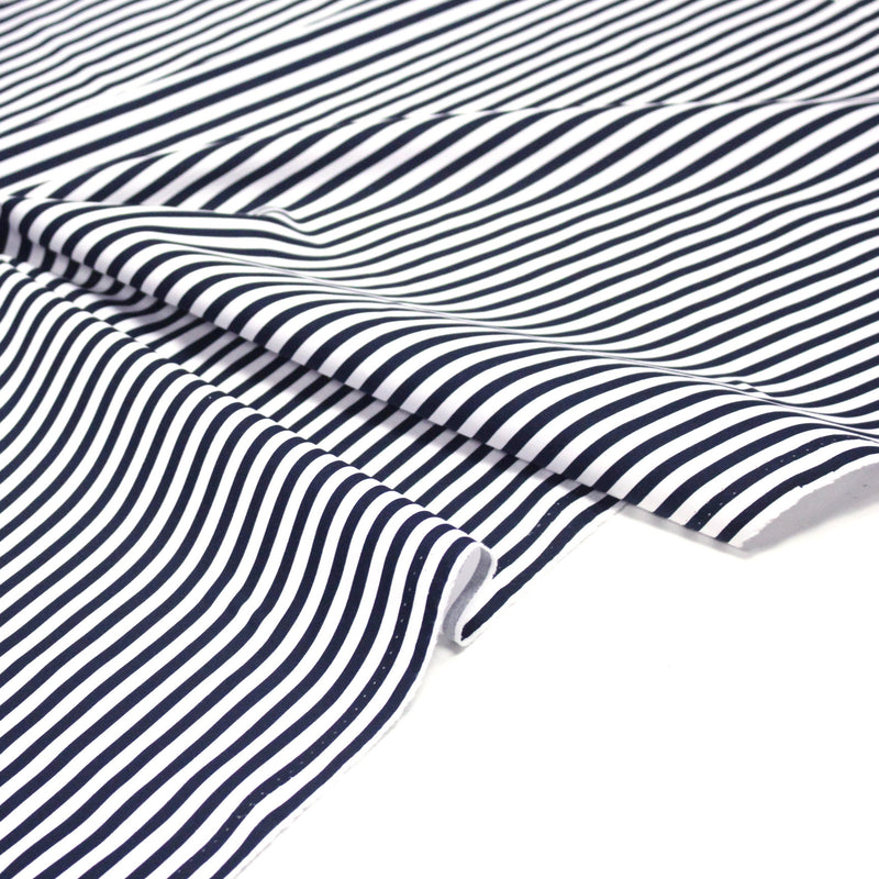 Tissu popeline de coton marinière à rayures blanches et bleu marine - OEKO - TEX STANDARD 100 - TissusPapi.com