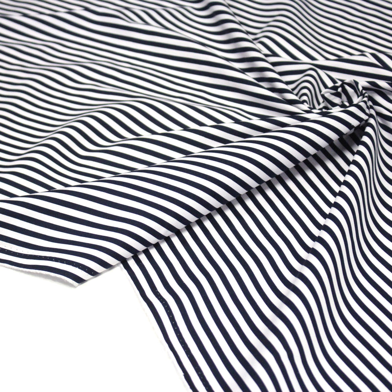 Tissu popeline de coton marinière à rayures blanches et bleu marine - OEKO - TEX STANDARD 100 - TissusPapi.com