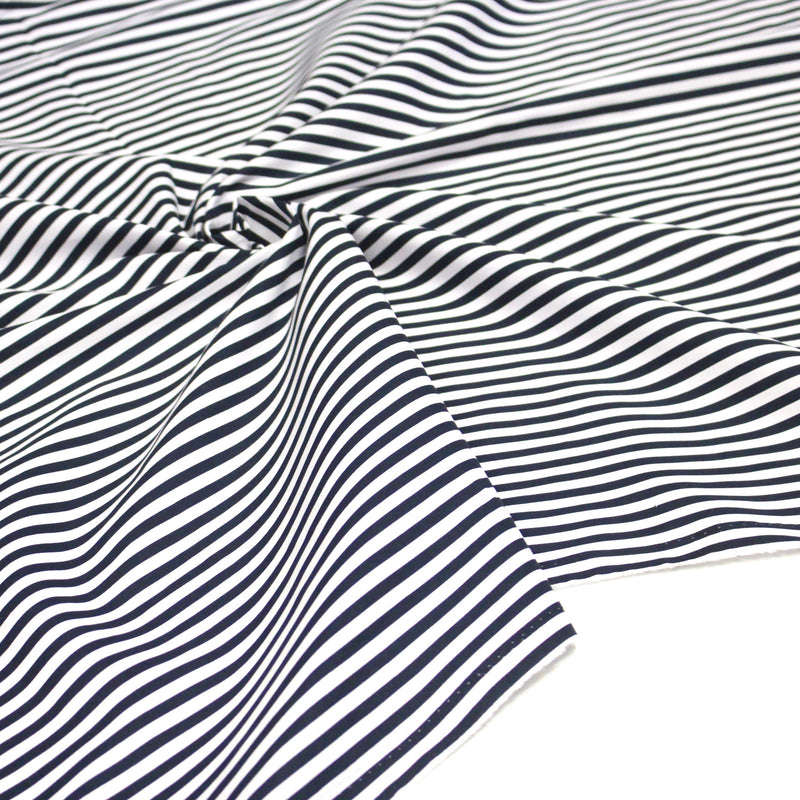 Tissu popeline de coton marinière à rayures blanches et bleu marine - OEKO - TEX STANDARD 100 - TissusPapi.com