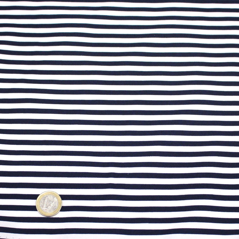 Tissu popeline de coton marinière à rayures blanches et bleu marine - OEKO - TEX STANDARD 100 - TissusPapi.com