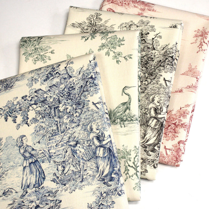 Tissu coton épais demi - natté TOILE DE JOUY, grande largeur 280cm : bleu, vert, rouge, noir - OEKO - TEX - TissusPapi.com