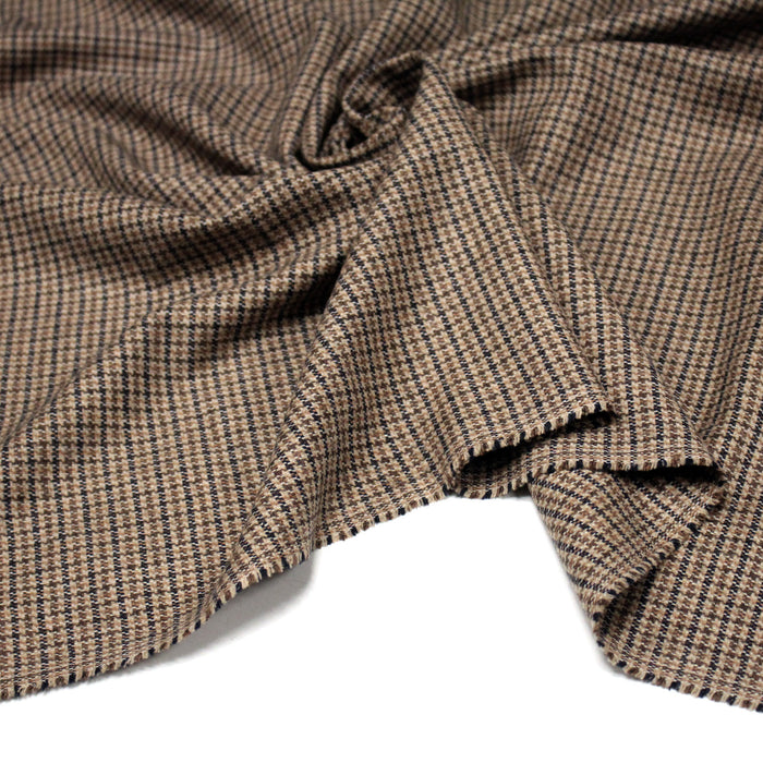 Tissu draperie Pied de poule caramel marron noir - Fabrication italienne