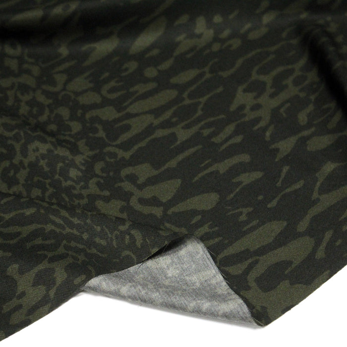 Tissu viscose fluide SERPENT, motif python vert kaki et noir - Fabrication italienne
