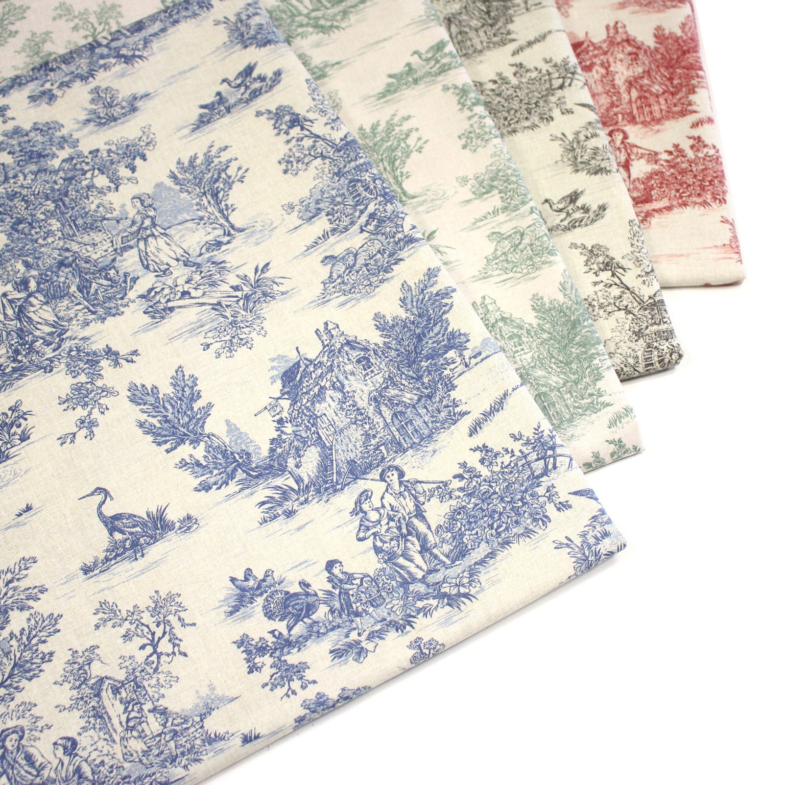 Tissu Coton Toile De Jouy - Motif Scènes Champêtres - 2,80m X 1,10m - Rose/Blanc - Neuf - France
