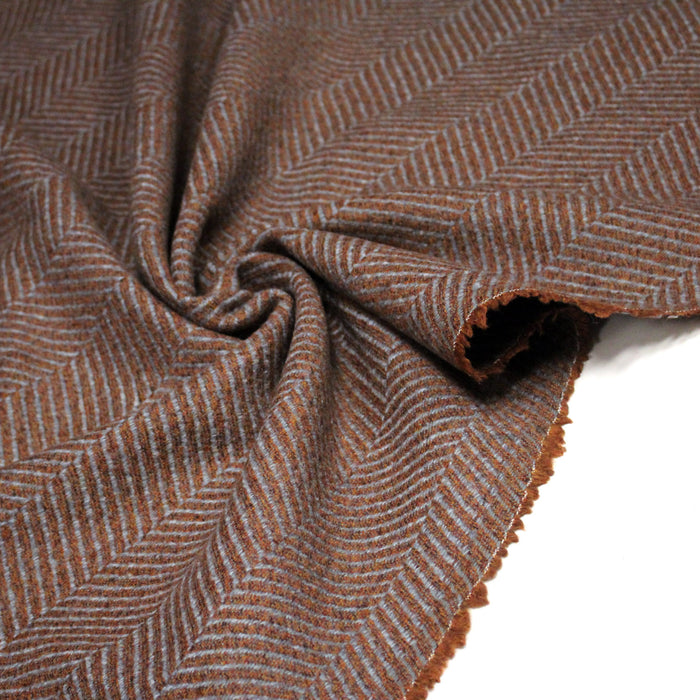 Tissu tweed laine chevrons bleus & ocres - Fabrication française