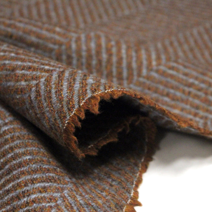 Tissu tweed laine chevrons bleus & ocres - Fabrication française