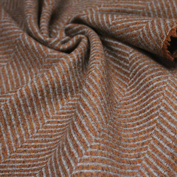 Tissu tweed laine chevrons bleus & ocres - Fabrication française