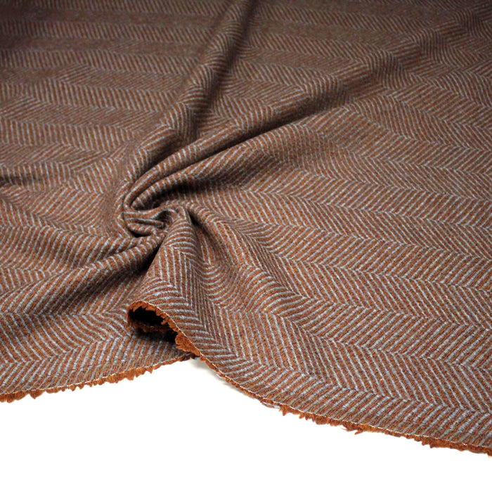 Tissu tweed laine chevrons bleus & ocres - Fabrication française