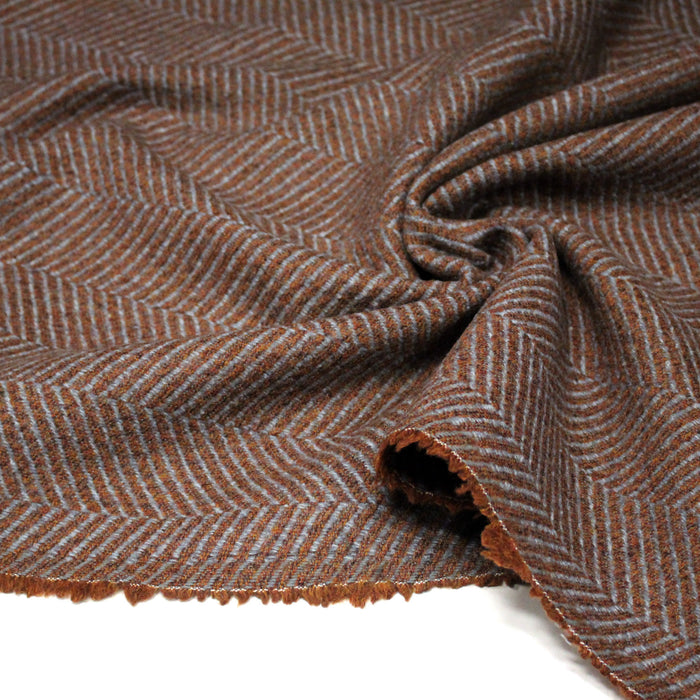 Tissu tweed laine chevrons bleus & ocres - Fabrication française