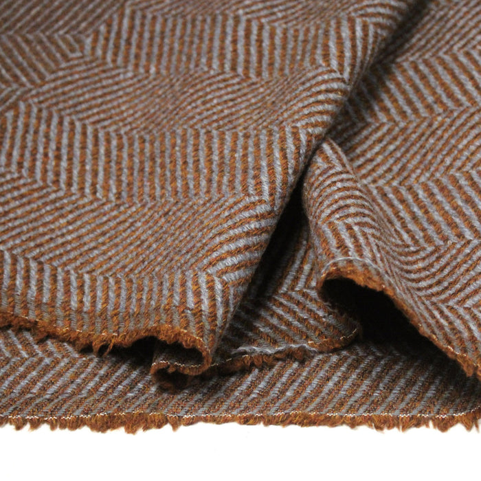 Tissu tweed laine chevrons bleus & ocres - Fabrication française