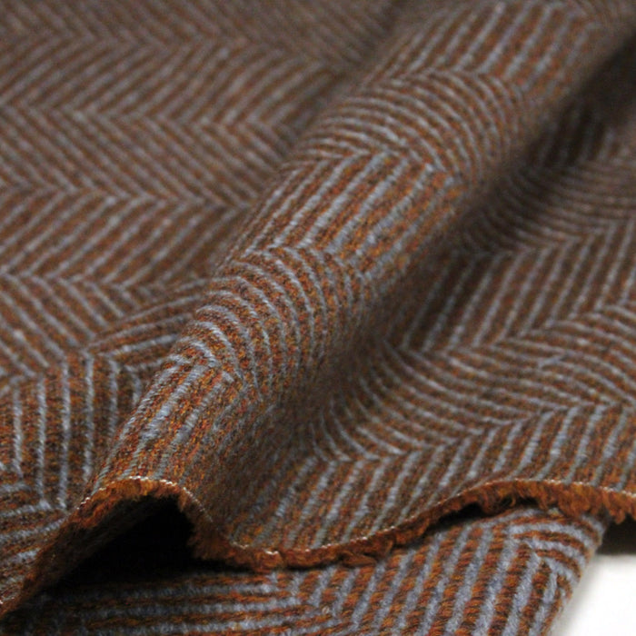 Tissu tweed laine chevrons bleus & ocres - Fabrication française
