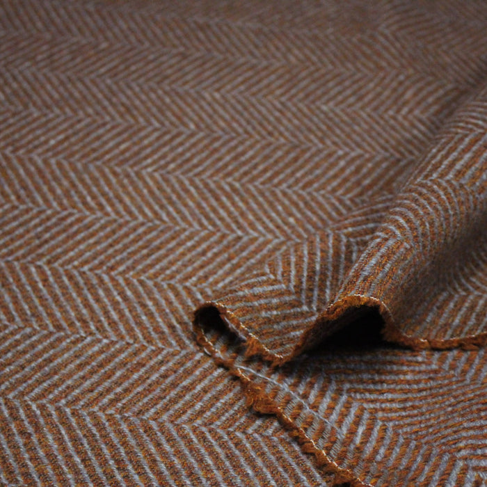 Tissu tweed laine chevrons bleus & ocres - Fabrication française