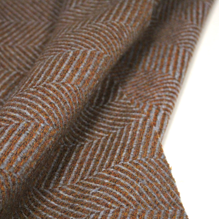 Tissu tweed laine chevrons bleus & ocres - Fabrication française